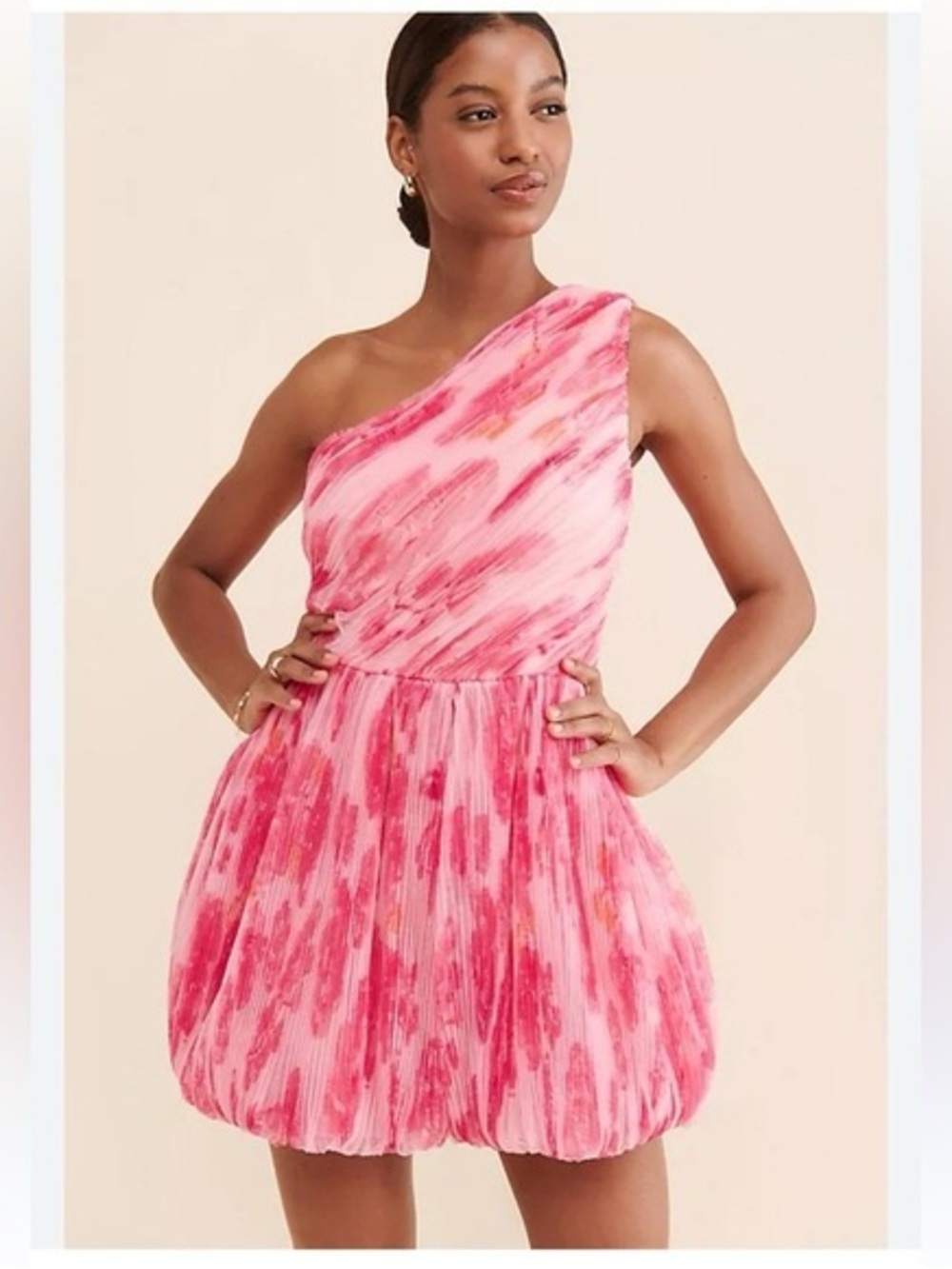 Hutch Pink One-Shoulder Pleated Mini Dress